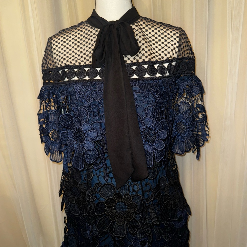 Self-Portrait Black and Blue Lace Mini Dress